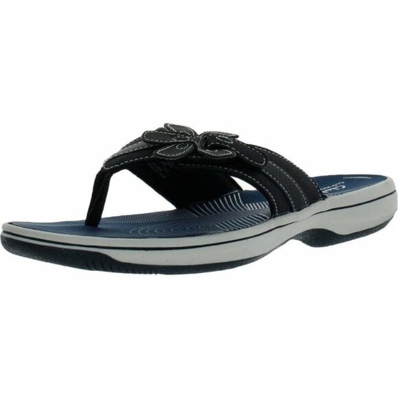 Clarks Women's Navy Brinkley Flora Sandals Flip Flop EVA Midsole Slip on - Picture 1 of 3